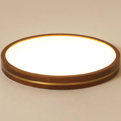 Modern Wooden Slim Walnut Color LED Flush Mount Light