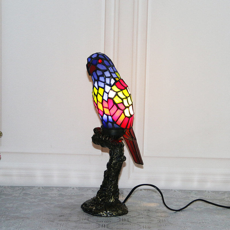 Lampe de table Tiffany American Parrot en résine avec vitrail à 1 lumière 