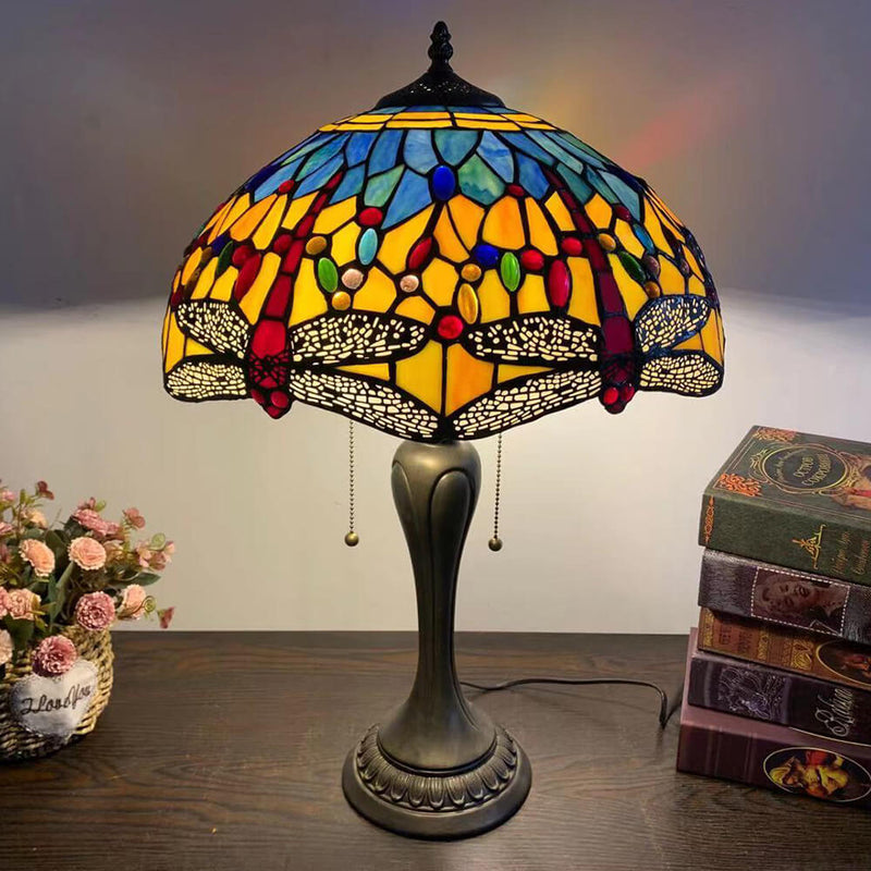 Lampe de Table en Verre Tiffany Européenne à Fleurs avec 2 Lumières 