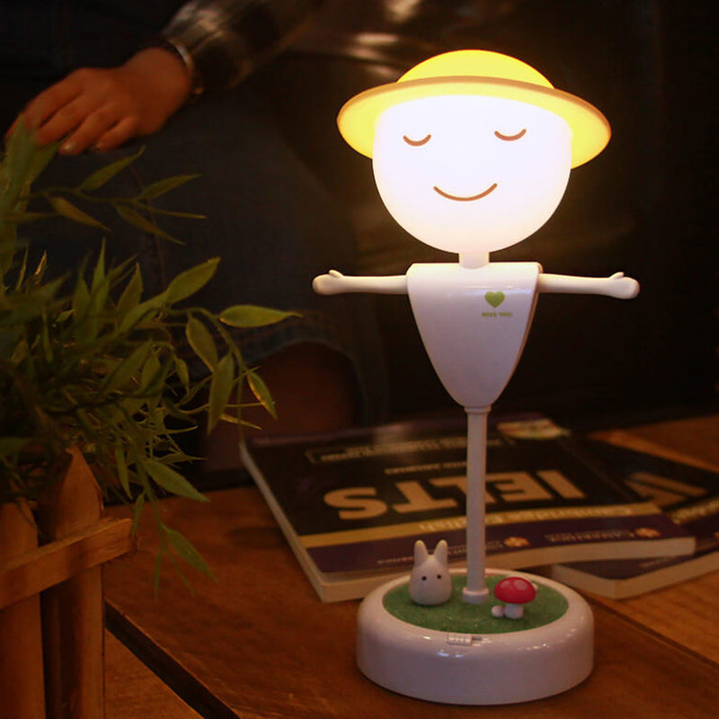 Dessin animé épouvantail visage souriant USB charge LED veilleuse lampe de table 