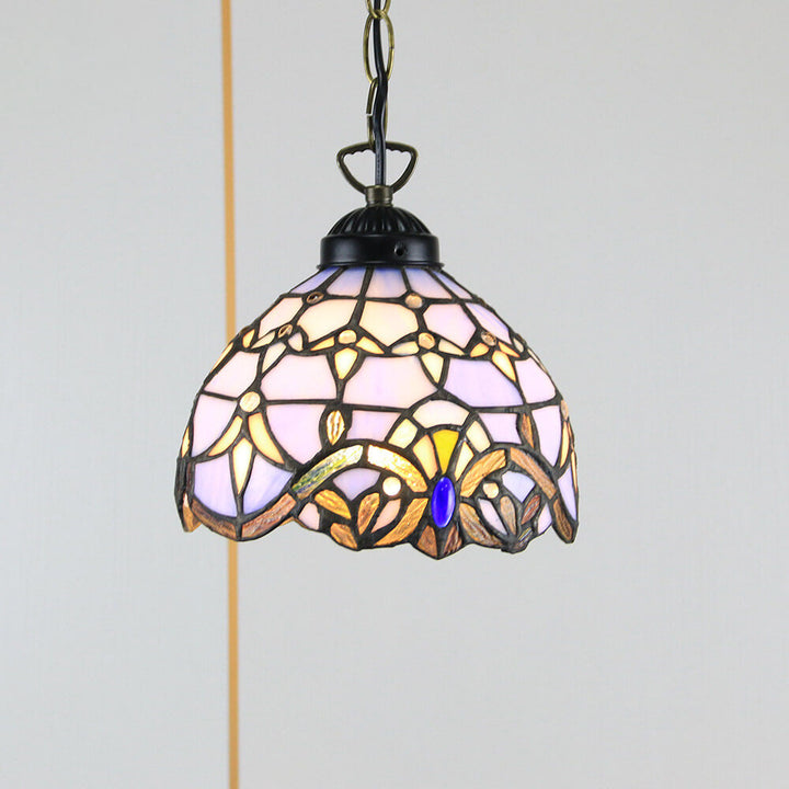 Suspension lumineuse à 1 ampoule en verre teinté avec perles Rustic Rose de Tiffany 