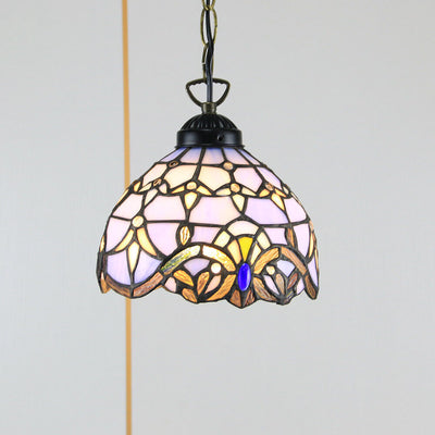 Tiffany Rustic Rose Beads Stained Glass 1-Light Pendant Light