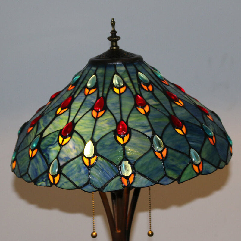 European Tiffany Stained Glass Rustic 2-Light Standing Floor Lamp