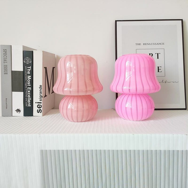 Französische Creme Handgefertigte Glas Pilz 1-Licht Tischlampe 