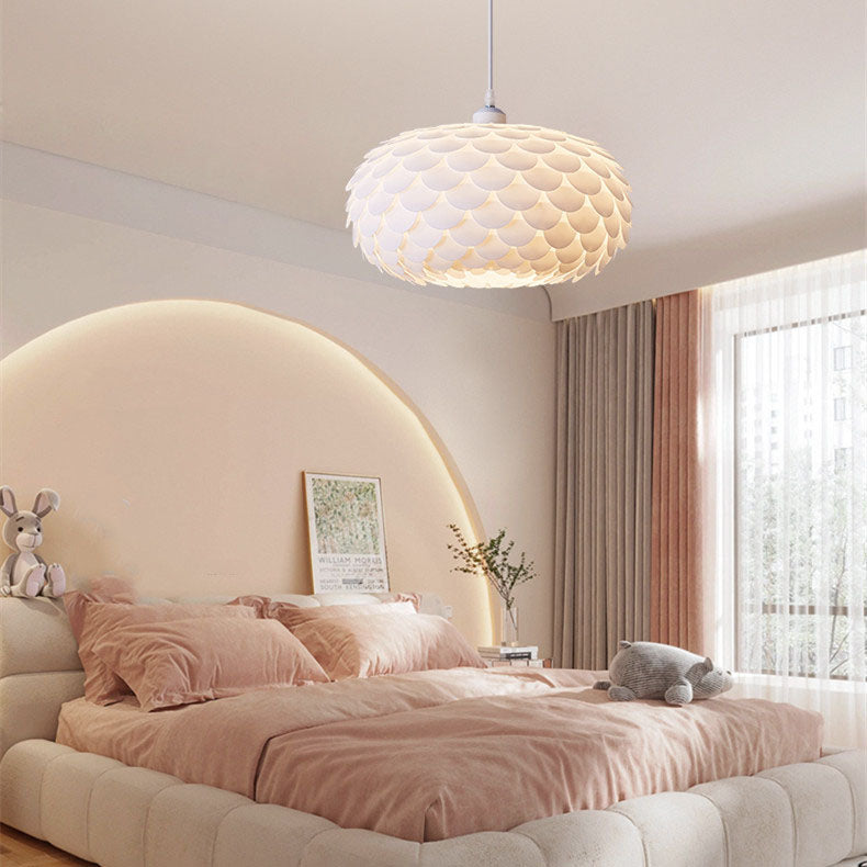 Modern Minimalist Cream Pine Cone Round Dome 1-Light Pendant Light
