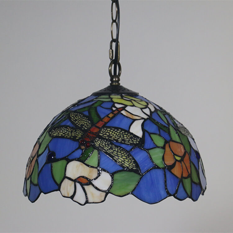 Cúpula de Vidrio Tiffany Europea con Vitral, Lámpara Colgante de 1 Luz 