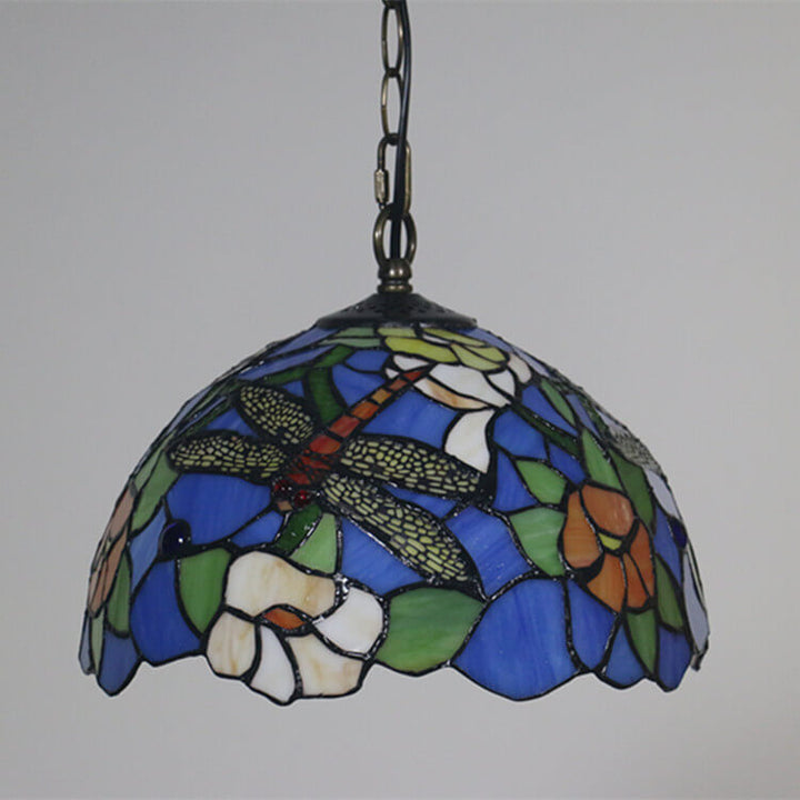 Cúpula de Vidrio Tiffany Europea con Vitral, Lámpara Colgante de 1 Luz 