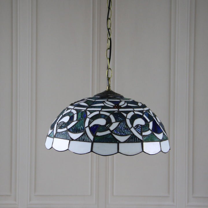 Lámpara colgante de 1 luz con cúpula de vidrio teñido estilo Tiffany Rustic 