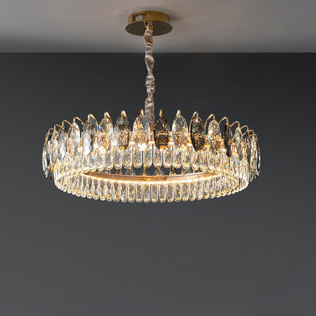 Lustre LED rond en cristal de luxe léger européen 