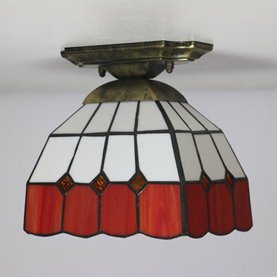 Tiffany Stained Glass Dome 1-Light Semi-Flush Mount Ceiling Light