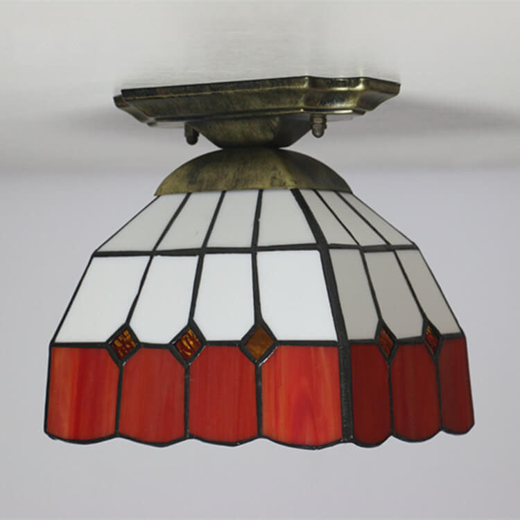 Cúpula de vidrio teñido Tiffany 1-luz semi-empotrada lámpara de techo 