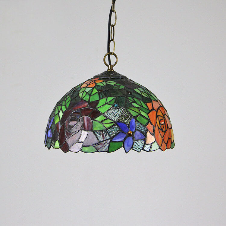 Traditional Tiffany Round Dome Baroque Stained Glass 1-Light Pendant Light For Bedroom