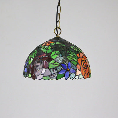 Tiffany Baroque Stained Glass Round Dome 1-Light Pendant Light