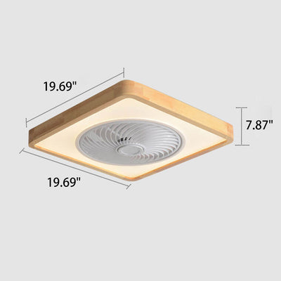 Modern Minimalist Wood Geometric LED Flush Mount Ceiling Fan Light