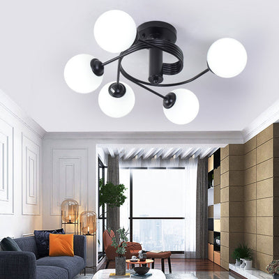 Nordic Light Luxury Glass Ball Spiral Design 3/5 Light Semi-Flush Mount Ceiling Light