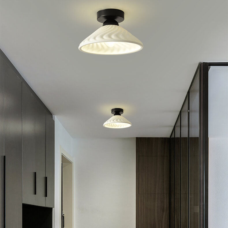 Nordic Minimal Textured Ceramic Cone Round 1-Light Semi-Flush Mount Ceiling Light