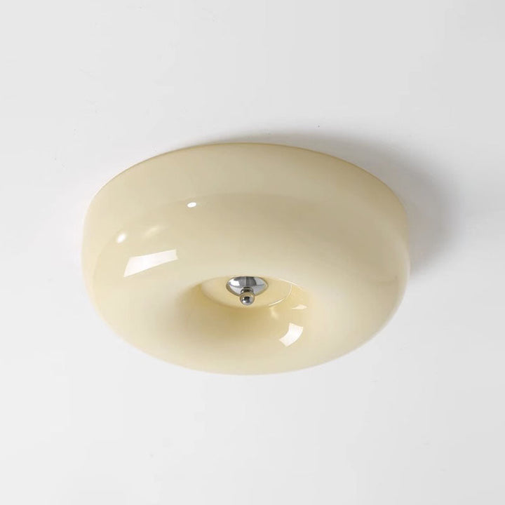 Zeitgenössische nordische cremige gelbe Pudding-Glas-Schirm Eisen LED Deckenleuchte für das Wohnzimmer 