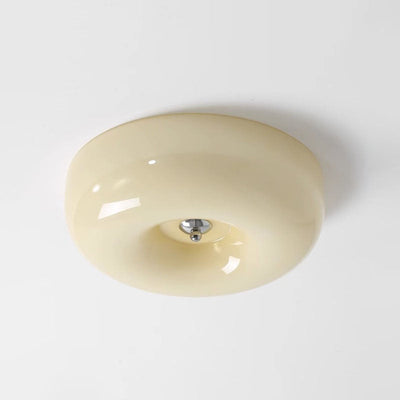 Contemporary Nordic Creamy Yellow Pudding Glass Shade Iron LED Flush Mount Ceiling Light For Living Room