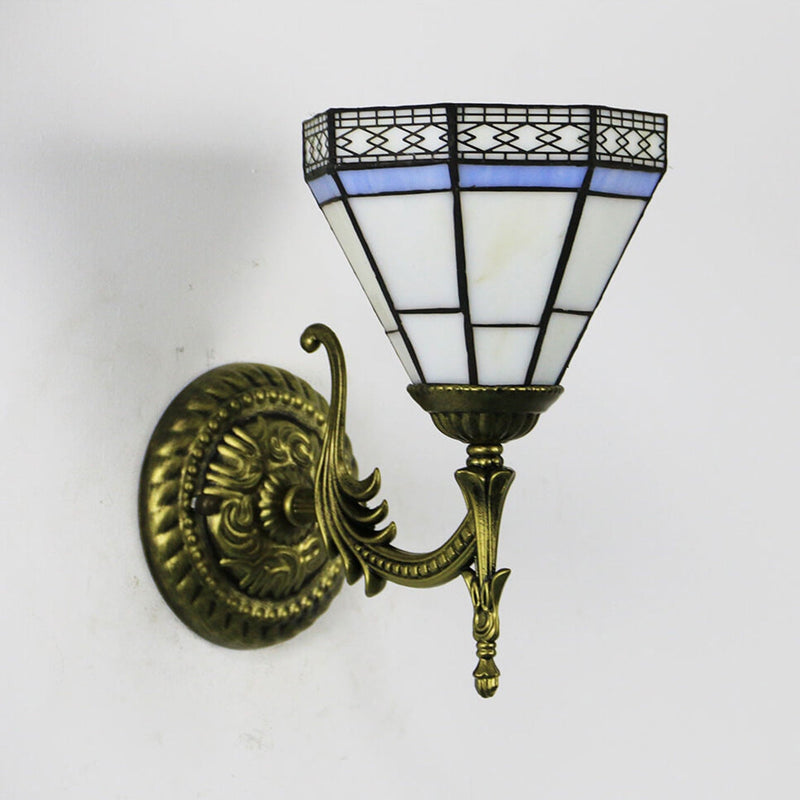 European Tiffany Square Stained Glass 1-Light Wall Sconce Lamp