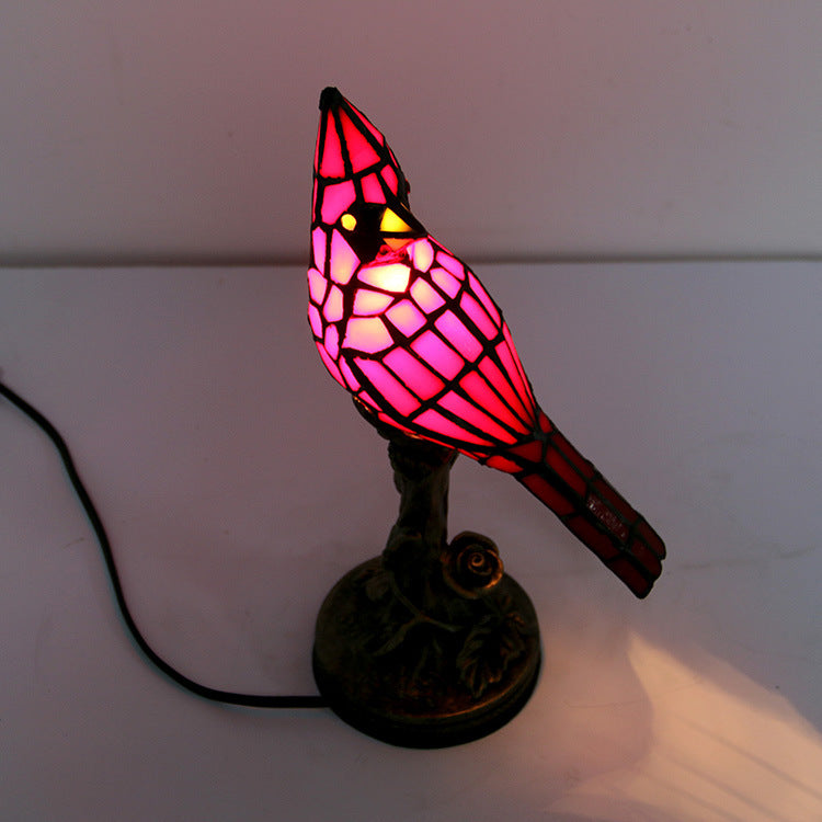 European Creative Red Bird Tiffany 1-Light Table Lamp