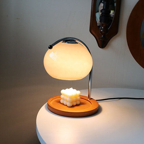 Vintage Glaskuppel Massivholzsockel 1-Licht Tischlampe mit schmelzendem Wachs 
