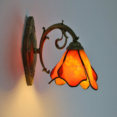 Vintage Tiffany Petals Stained Glass 1-Light Wall Sconce Lamp