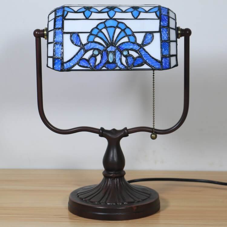 Tiffany Floral Butterfly Stained Glass 1-Light Bank Zipper Table Lamp