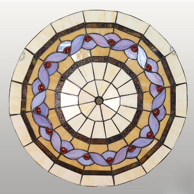 European Tiffany Round Flower Stained Glass 2/3 Light Flush Mount Ceiling Light