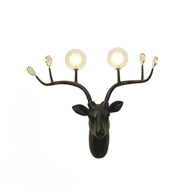 Vintage Creative Fortune Deer Head Resin 2-Light Wall Sconce Lamp