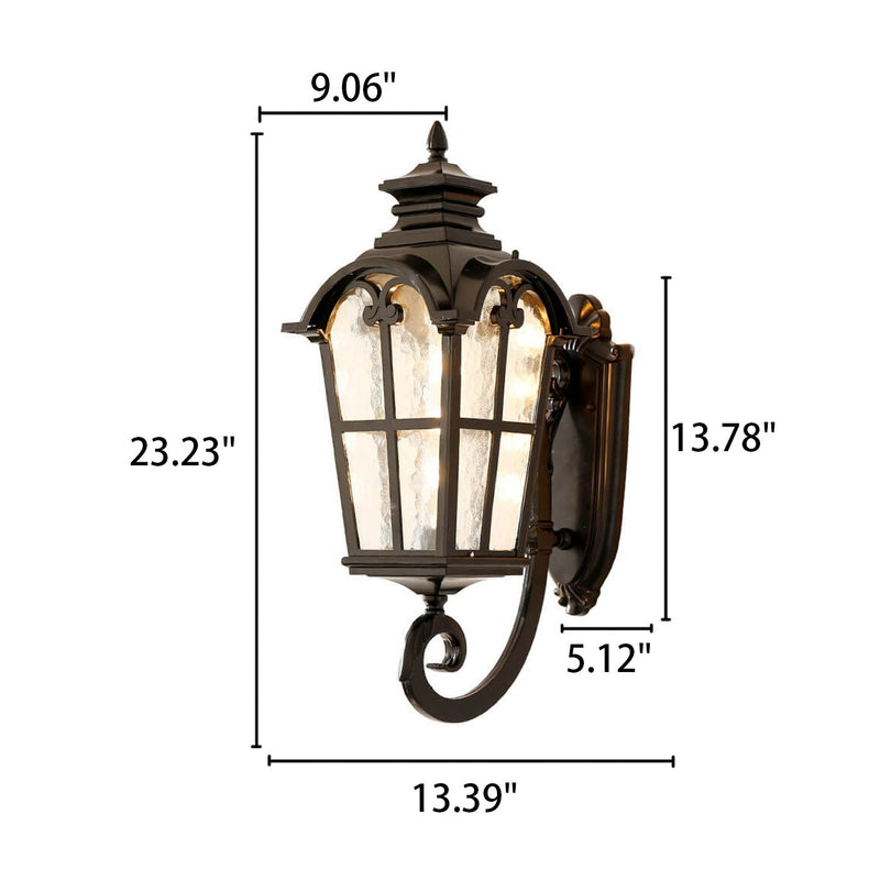 European Retro Glass Aluminum Lantern Outdoor Waterproof 1-Light Wall Sconce Lamp