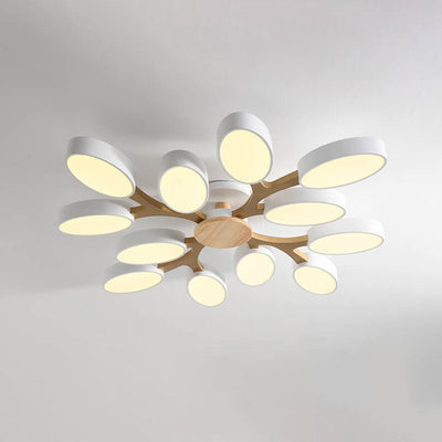 Nordic Solid Wooden Tree Branch Petal LED Flush Mount Ceiling Light