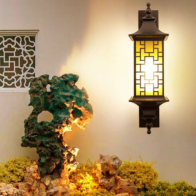 Outdoor Chinese Square Lantern Cage Waterproof 1-Light Wall Sconce Lamp