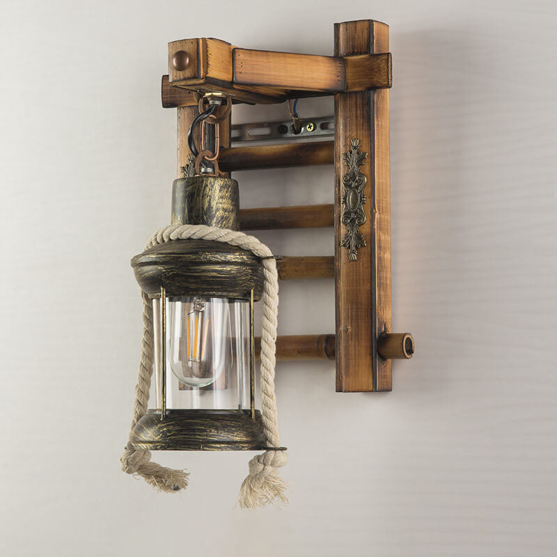 Retro Industrial Wood Iron 1-Light Wall Sconce Lamp