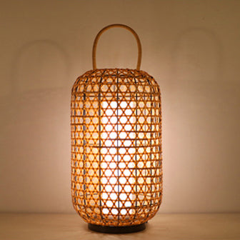 Modern Rattan Weaving Cylinder Outdoor Waterproof Floor Lamp