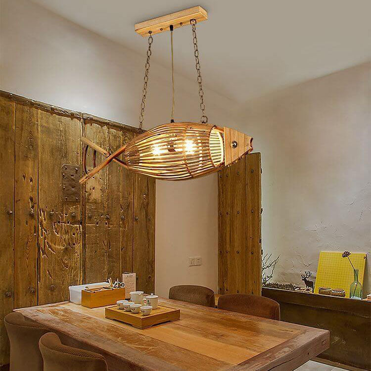 Vintage Bamboo Weaving Fish Shaped 1-Light Pendant Light