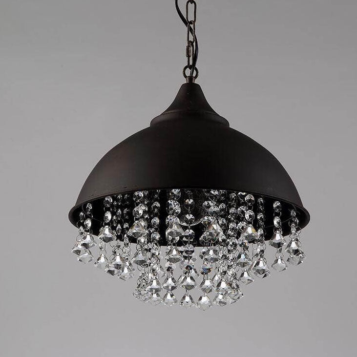 Couvercle de Pot Vintage Industriel avec Pendentif à Cristal à Gland 1 Lumière 