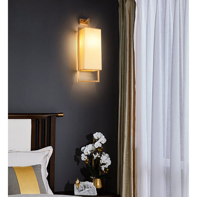 Modern Rectangle Fabric 1-Light Chinese Elements Wall Sconce Lamp
