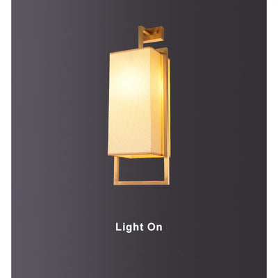 Modern Rectangle Fabric 1-Light Chinese Elements Wall Sconce Lamp