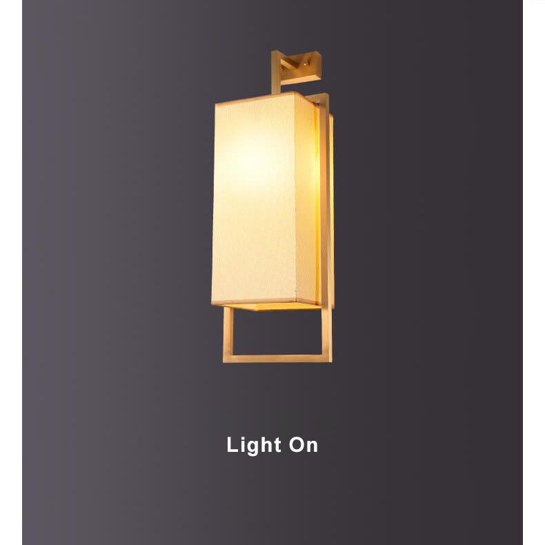 Modern Rectangle Fabric 1-Light Chinese Elements Wall Sconce Lamp