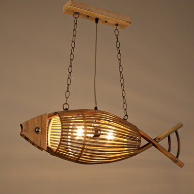 Vintage Bamboo Weaving Fish Shaped 1-Light Pendelleuchte 