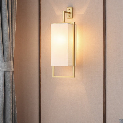 Modern Rectangle Fabric 1-Light Chinese Elements Wall Sconce Lamp
