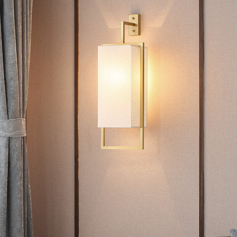 Modern Rectangle Fabric 1-Light Chinese Elements Wall Sconce Lamp
