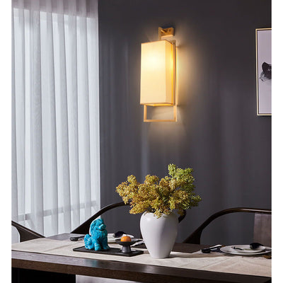 Modern Rectangle Fabric 1-Light Chinese Elements Wall Sconce Lamp