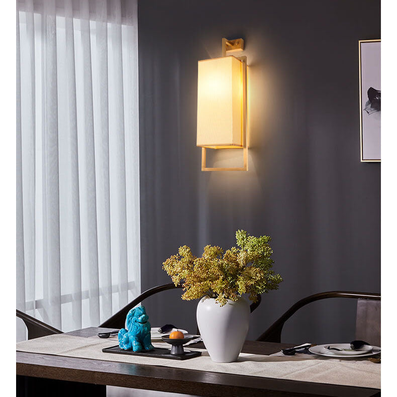 Modern Rectangle Fabric 1-Light Chinese Elements Wall Sconce Lamp