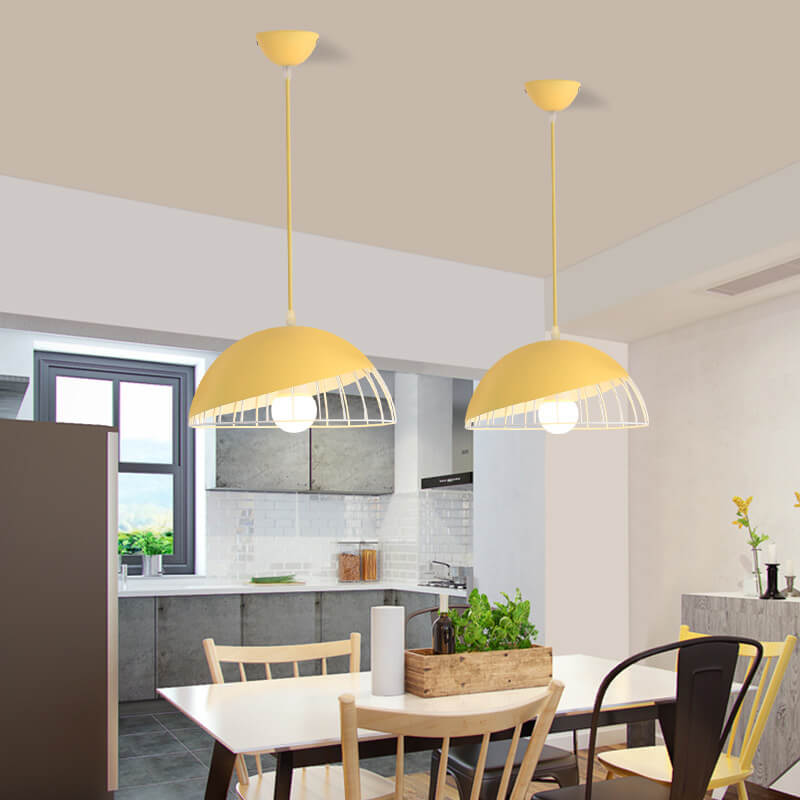 Nordic Macaron Aluminum 1-Light Wire Dome Cage Pendant Light