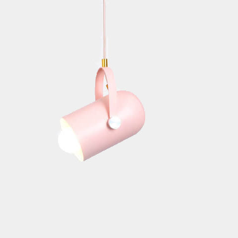 Foco de cilindro de metal Macaron 1-luz con mango ajustable Lámpara colgante 