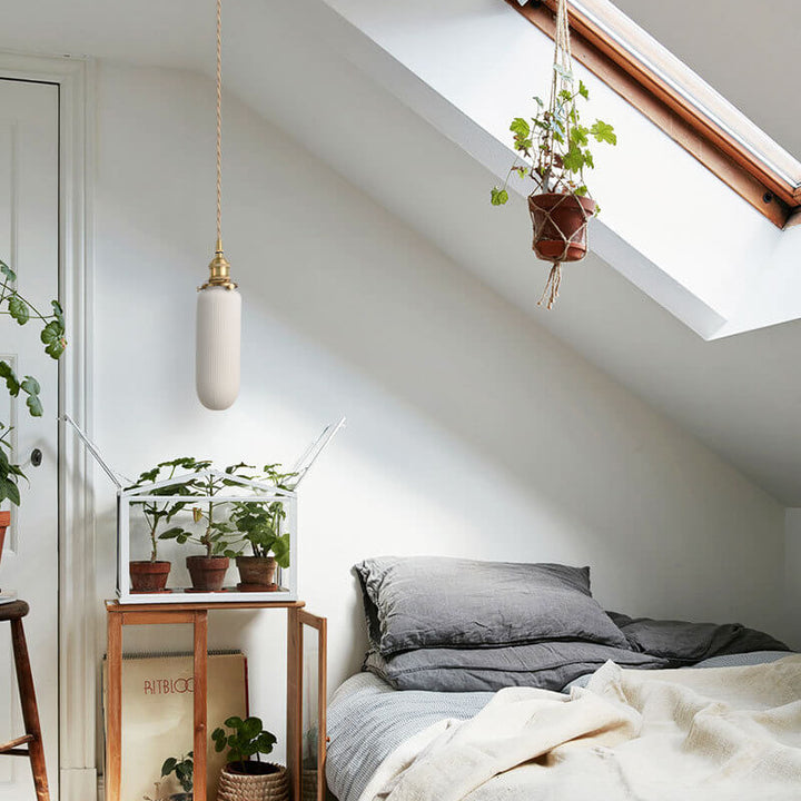 Contemporary Nordic Textured Ceramics 1-Light Long Jar Pendant Light For Bedroom