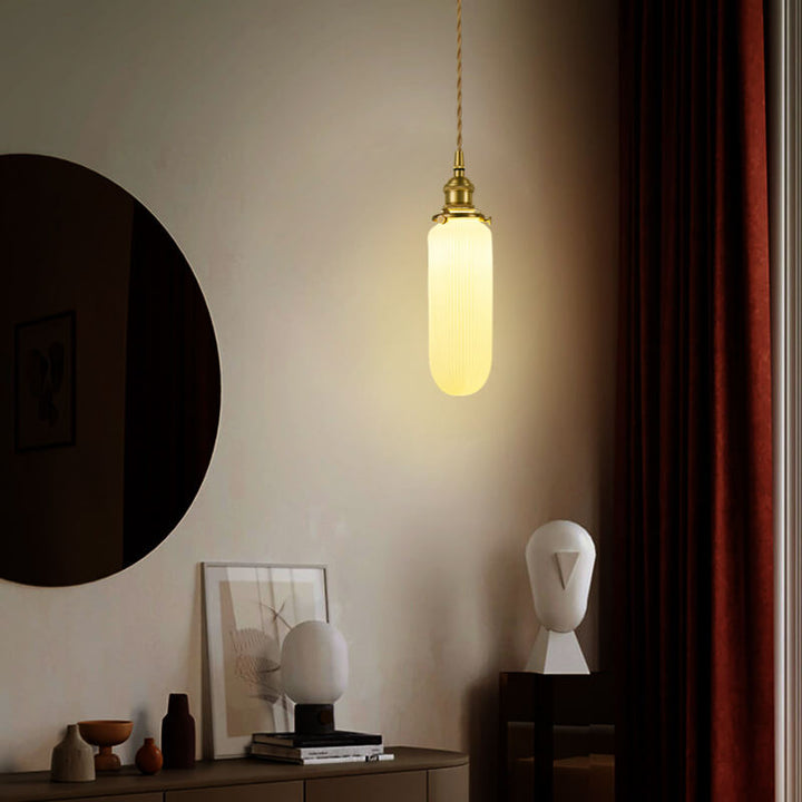 Contemporary Nordic Textured Ceramics 1-Light Long Jar Pendant Light For Bedroom