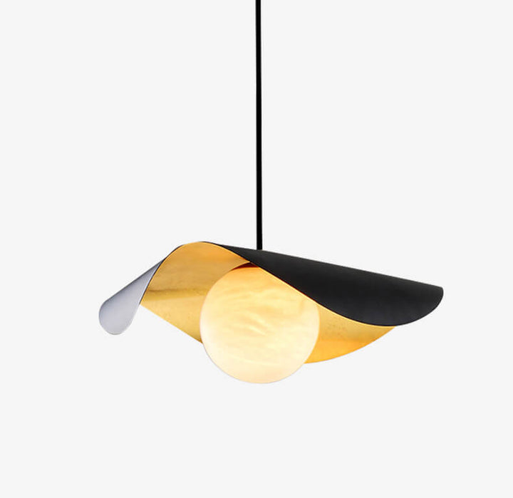 Moderne schwarze Lotusblatt 1-Licht Faux-Marmor-Kugel-Schirm Pendelleuchte 