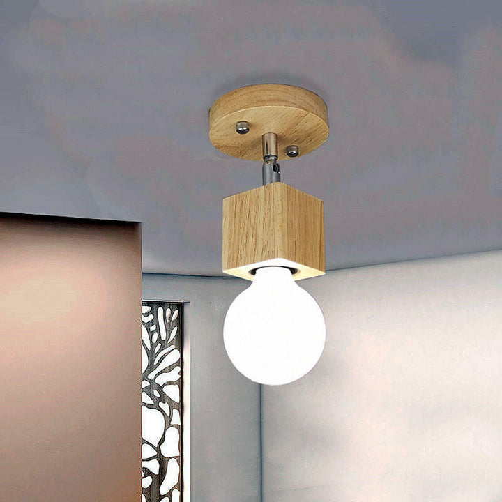 Modern Minimalist Ash Wood Iron Square 1/3-Light Flush Mount Ceiling Light For Living Room